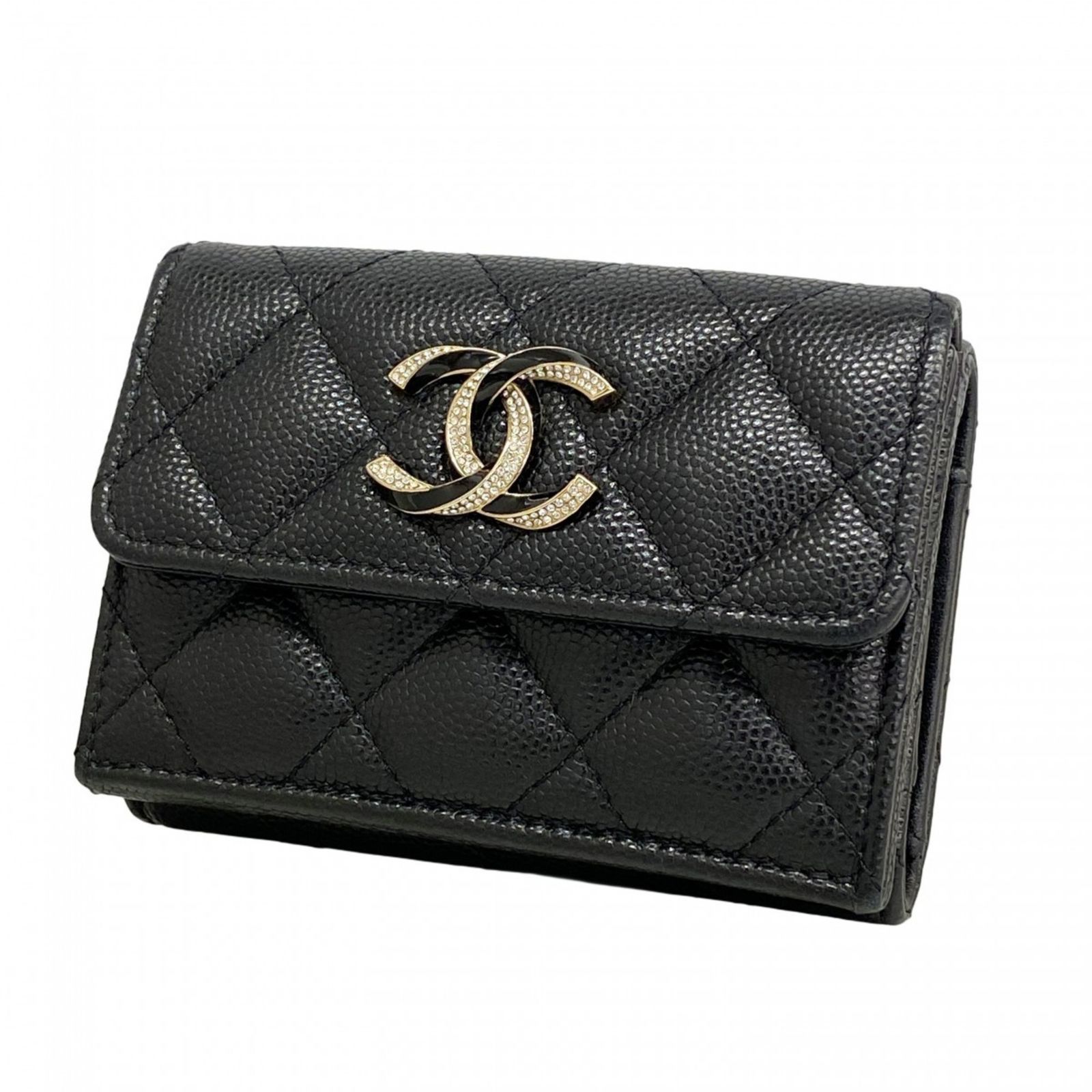 シャネル(Chanel) シャネル 三つ折り財布 マトラッセ キャビアスキン 