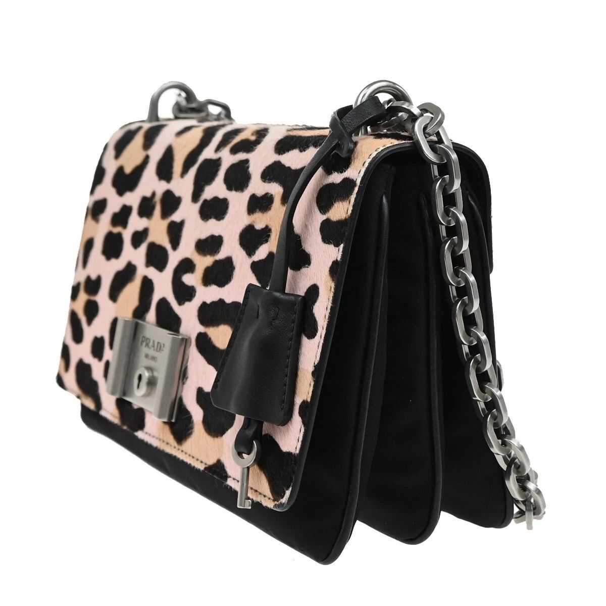 PRADA プラダ レオパード ハラコ チェーン ショルダーバッグ ピンク 