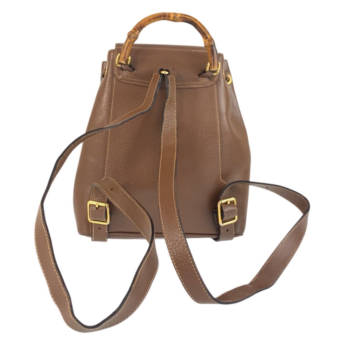 Gucci Bamboo Brown Gold Leather Backpack GUCCI Bamboo Backpack Suede Brown Gold 003 58 0030 Auth ep10582 main image 4