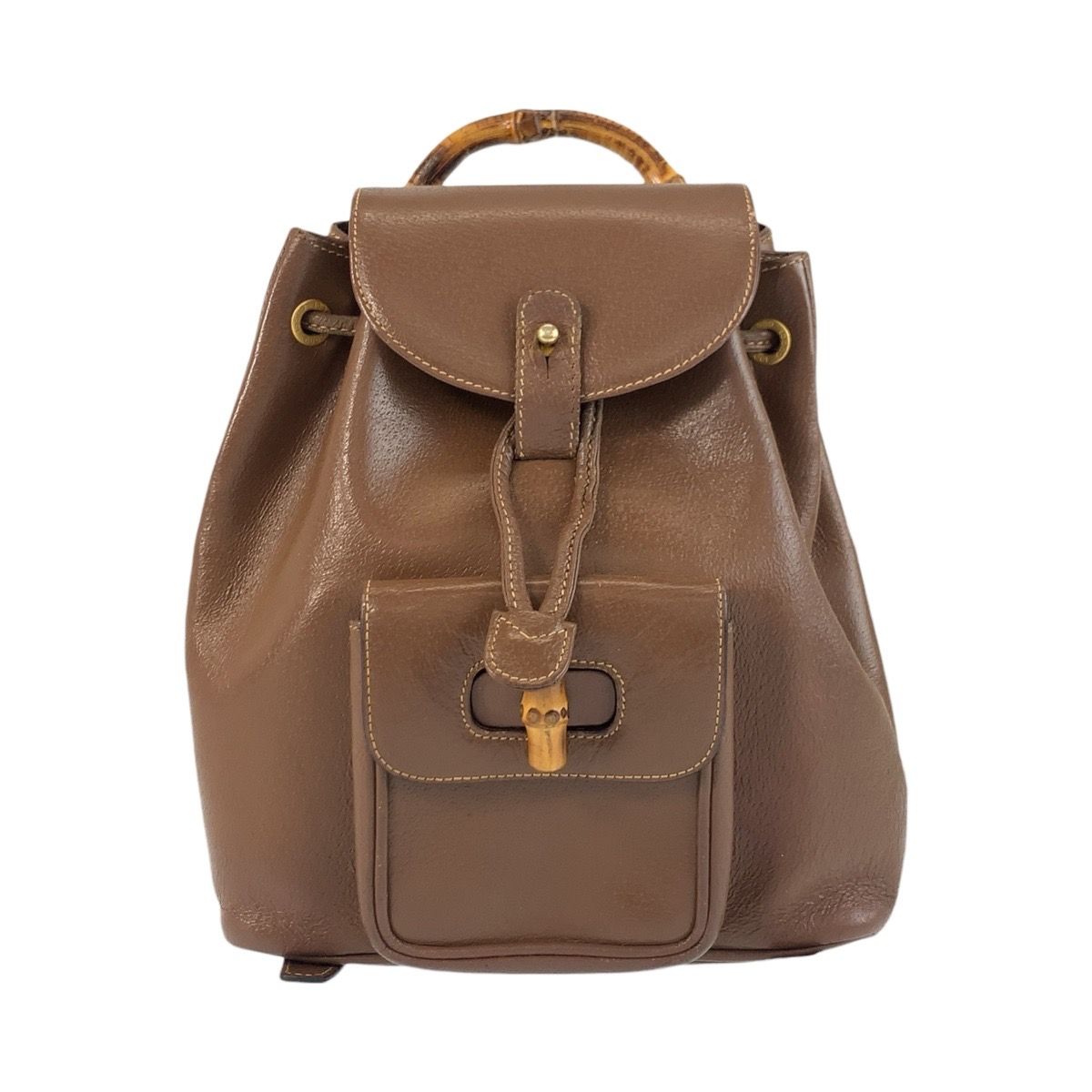 Gucci Bamboo Brown Gold Leather Backpack Gucci Calfskin Bamboo Backpack Cuir 1850930 – FASHIONPHILE main image 3