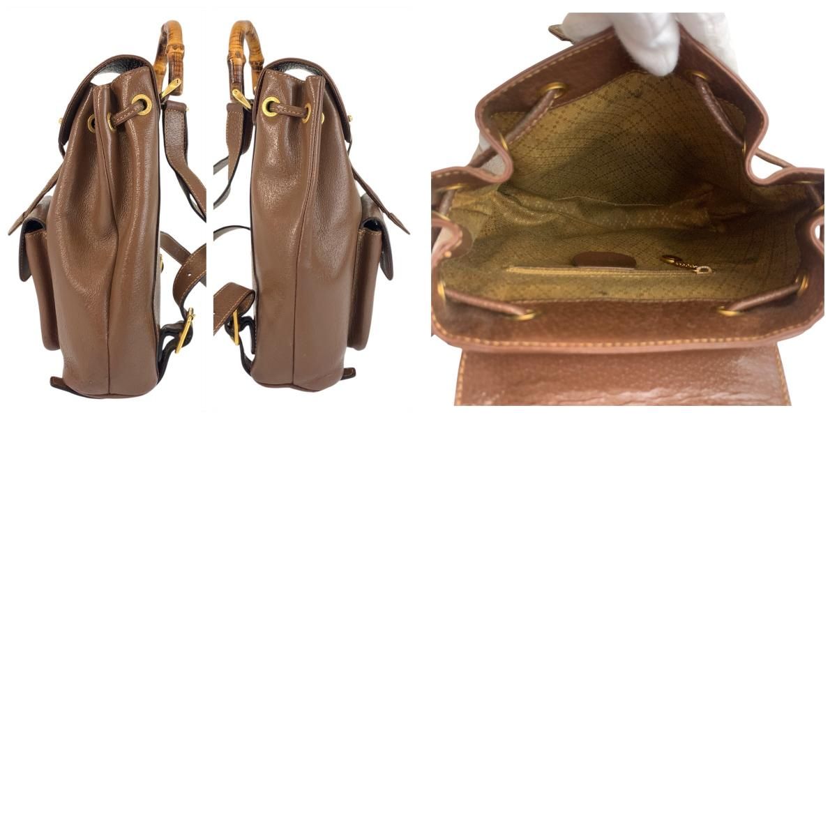 Gucci Bamboo Brown Gold Leather Backpack GUCCI Bamboo Backpack Suede Brown Gold 003 58 0030 Auth ep10582 main image 2
