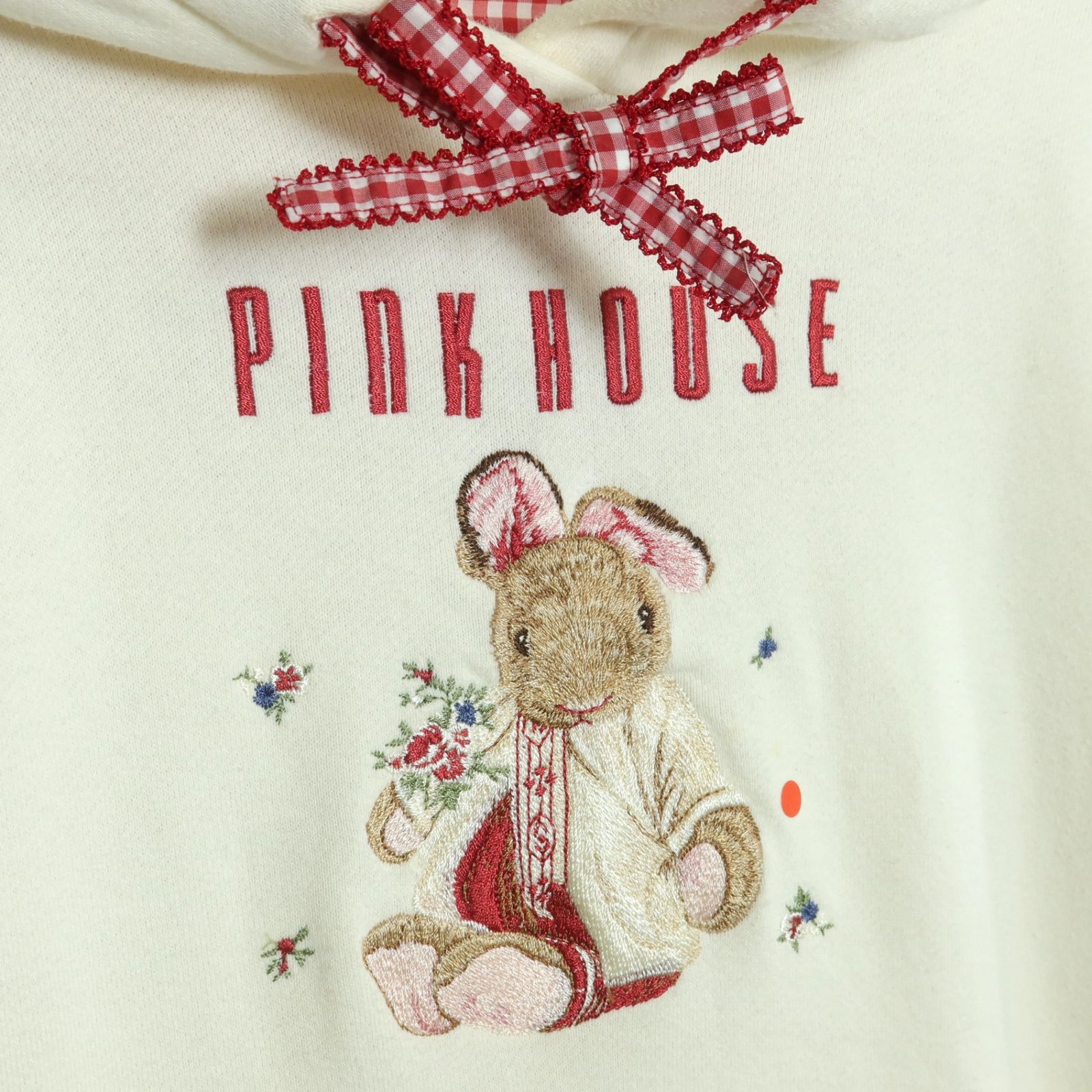 ピンクハウス★うさぎの刺繍がキュート♪ロゴプリント ギンガムチェック パーカーサイズ3(M) ホワイト系 z18659 ピンクハウス☆うさぎの刺繍がキュート♪ロゴプリント ギンガム