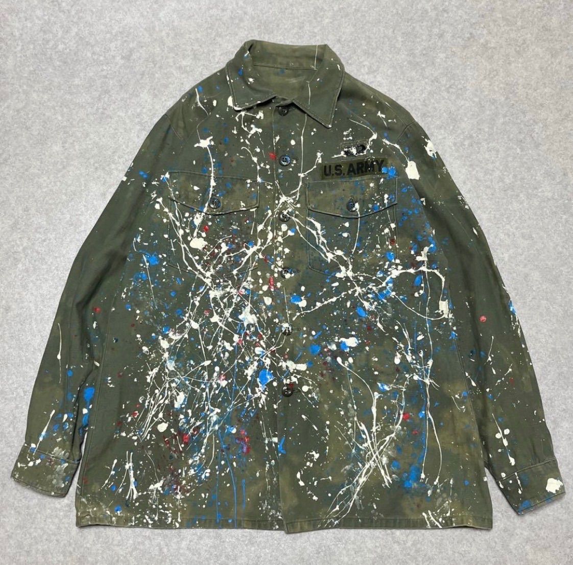 60s70s- 雰囲気 ペンキ US ARMY ユーティリティシャツ OG107