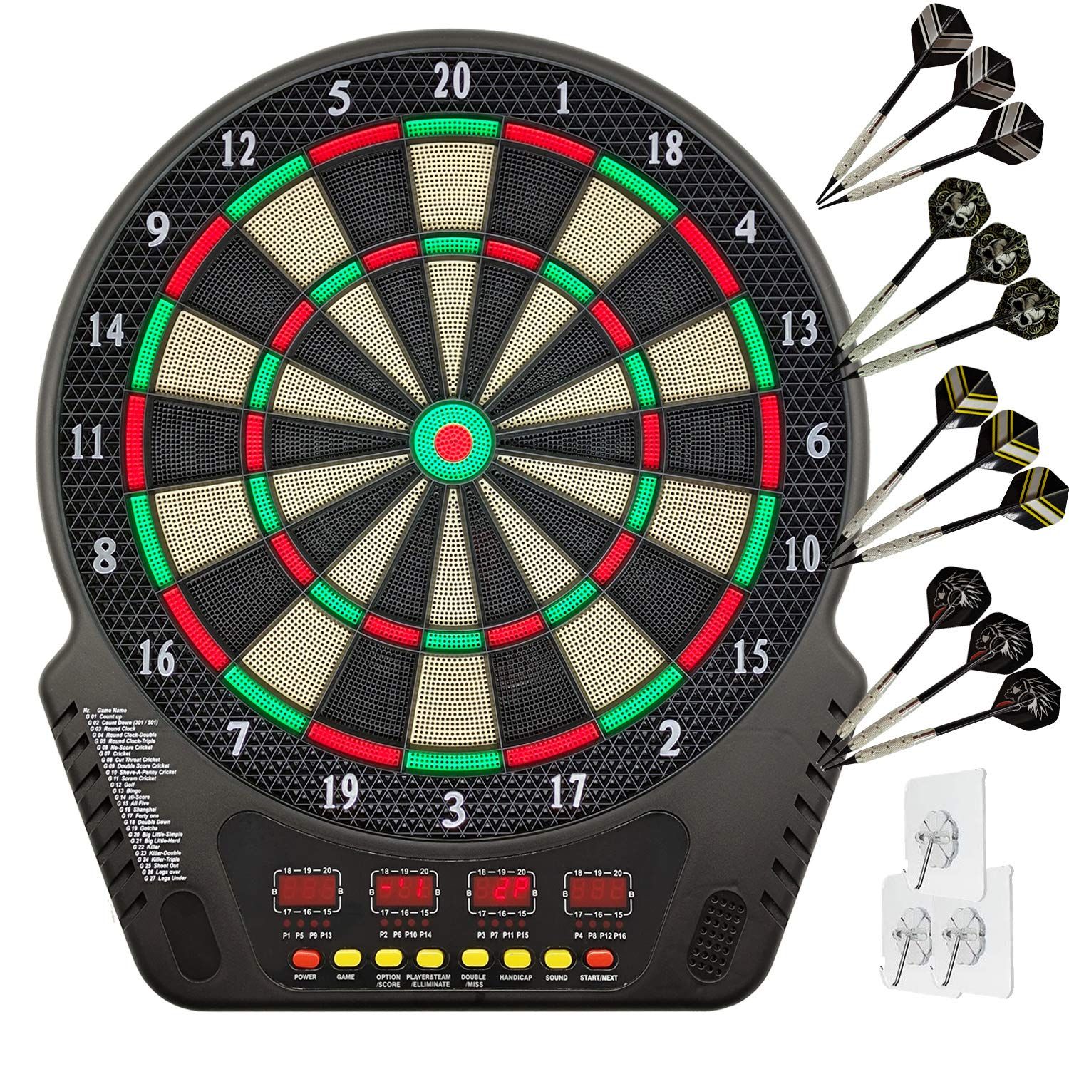  ダーツボード 電子 ソフトダーツ用 自動採点 4つのLEDディスプレイ 音声機能 ワンキーミュート 27ゲーム 243プレイ方法 最大16人が一緒に遊ぶ 豊富なアクセサリー ダーツ矢×12 ダーツ ティップ×200 強いフック×3 日本の取扱 おすすめ 知育パズル ダーツ パズル ボードゲーム