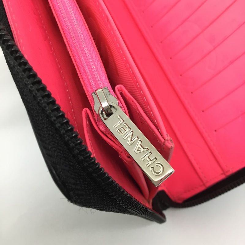 CHANEL カンボン ブラック ピンク 長財布 マトラッセ CHANEL カンボンライン ピンク 長財布 マトラッセ ブラック