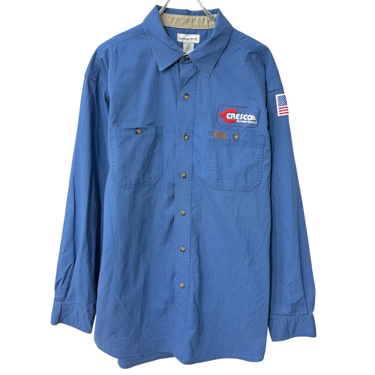 全国無料，定番 メキシコ製 Carhartt 長袖 ワークシャツ XL ブルー