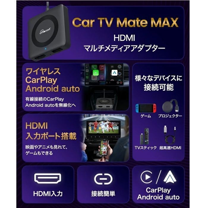 Ottocast tv mate Max ワイヤレスCarPlay hdmi入力 CA361C4 - メルカリ