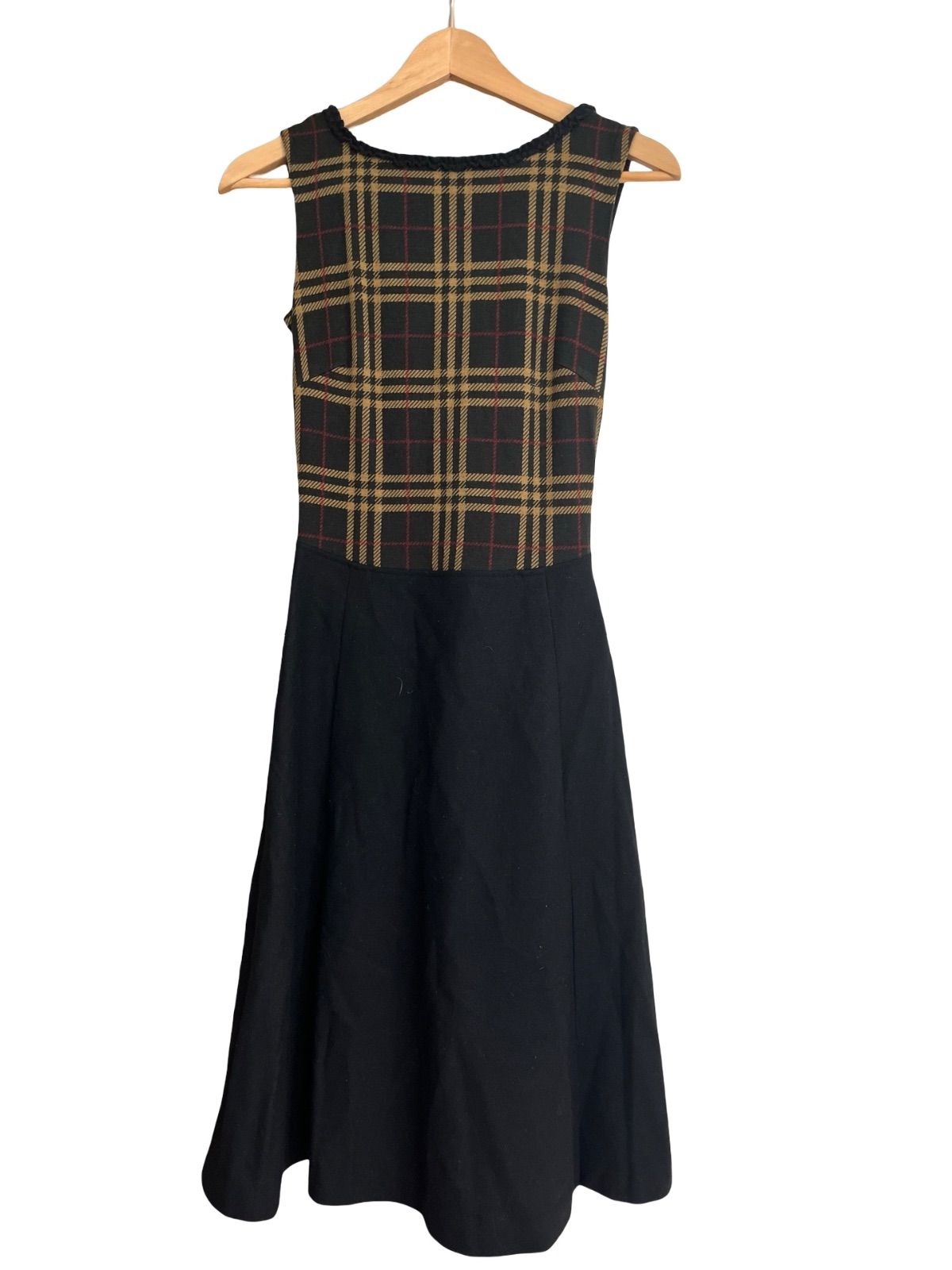 バーバリーロンドン　チェック柄　ウール　ノースリーブ　膝丈ワンピース　36 美品】BURBERRY LONDON BLUE LABEL バーバリー ブルーレーベル