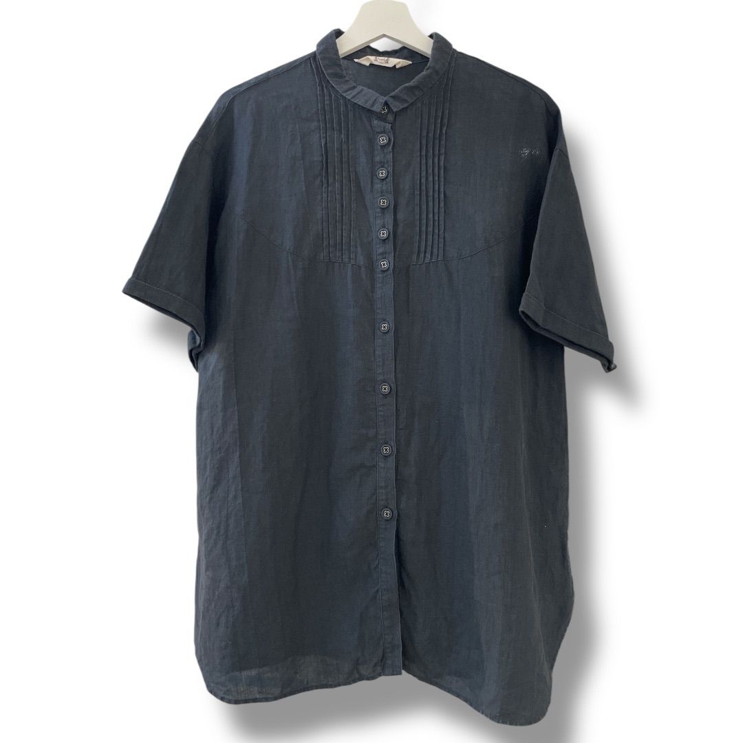 コットンハウスアヤ　コットン半袖シャツ　ブラウス　ブラック　レース　F Cotton House Aya コットンハウスアヤ リネン半袖シャツ 麻100