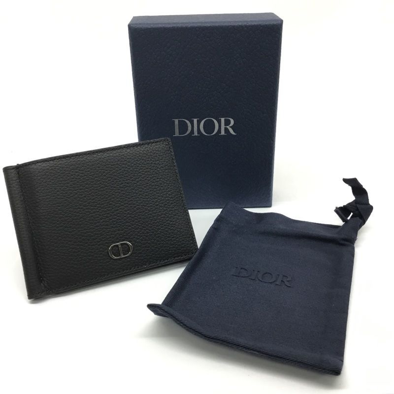 DIOR【ディオール】二つ折り財布/マネークリップ レザー ブラック