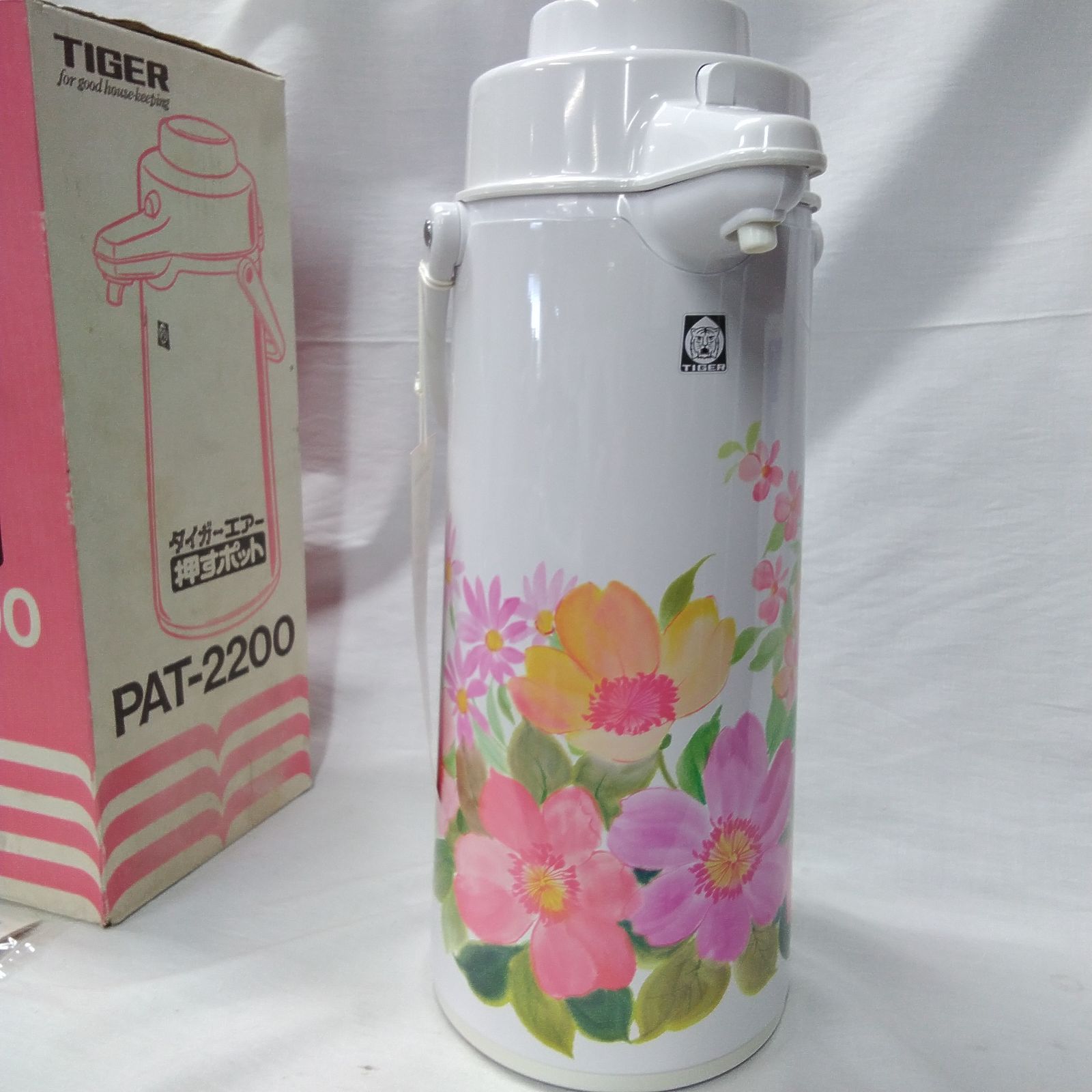 花柄デザイン TIGER製 エアー押すポットPAT-2200 昭和レトロの希少な 