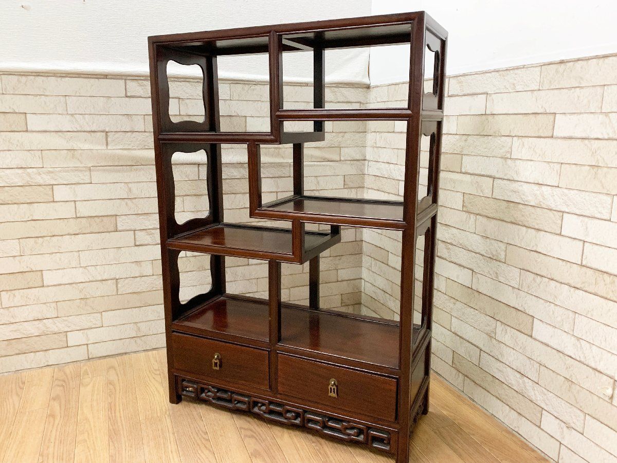 ◇唐木家具 花梨？ 飾り棚 茶棚 違い棚 茶道具 中国様式 アンティーク 