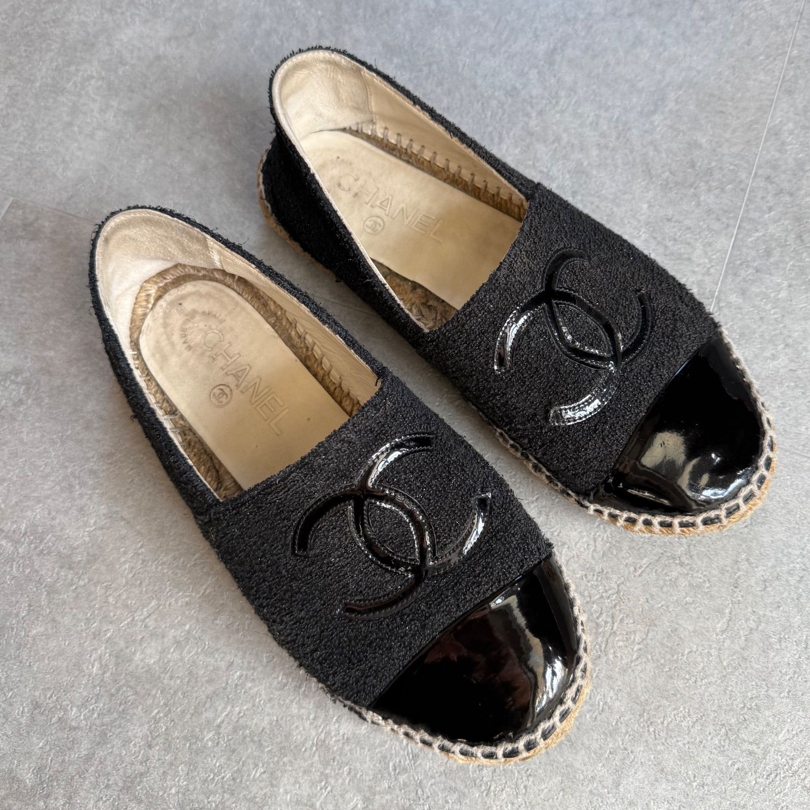 CHANEL シャネル エスパドリーユ ココマーク パイル生地 フラット 