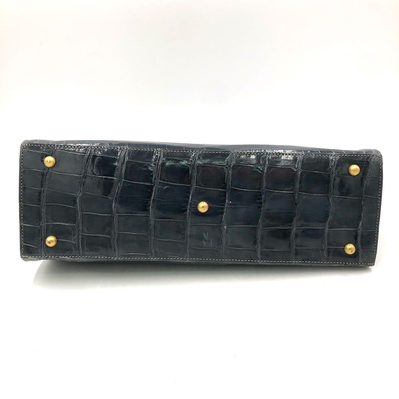 サンポー sanpo JRA クロコダイル ハンドバッグ ワニ革 グレー 中古 