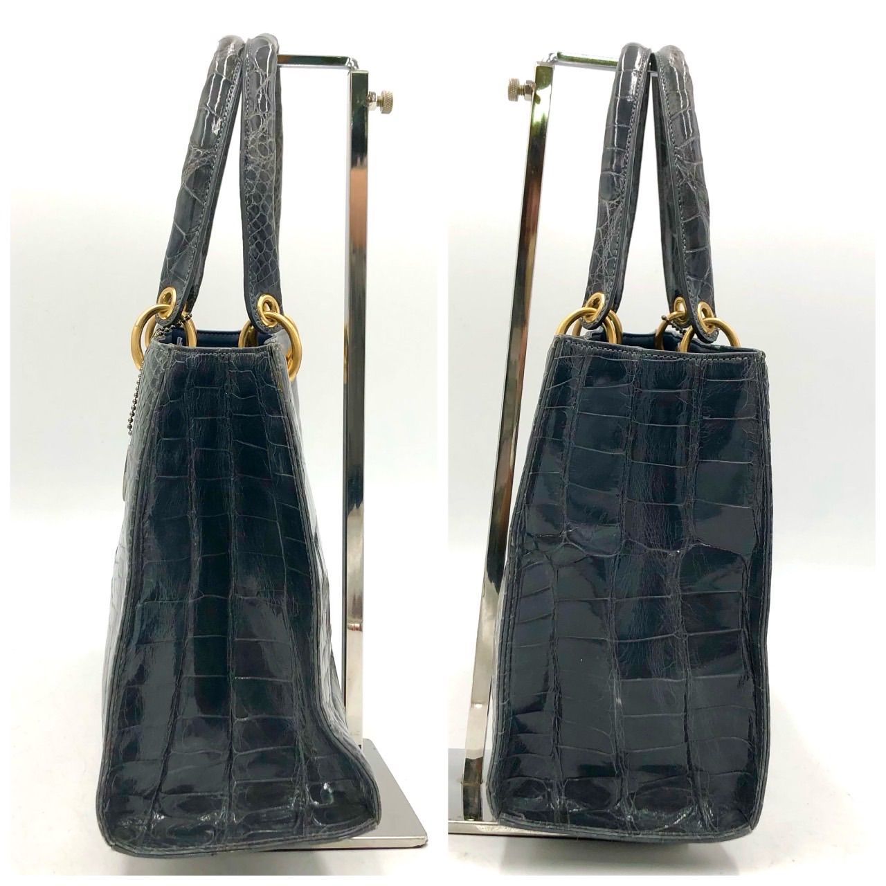 サンポー sanpo JRA クロコダイル ハンドバッグ ワニ革 グレー 中古 