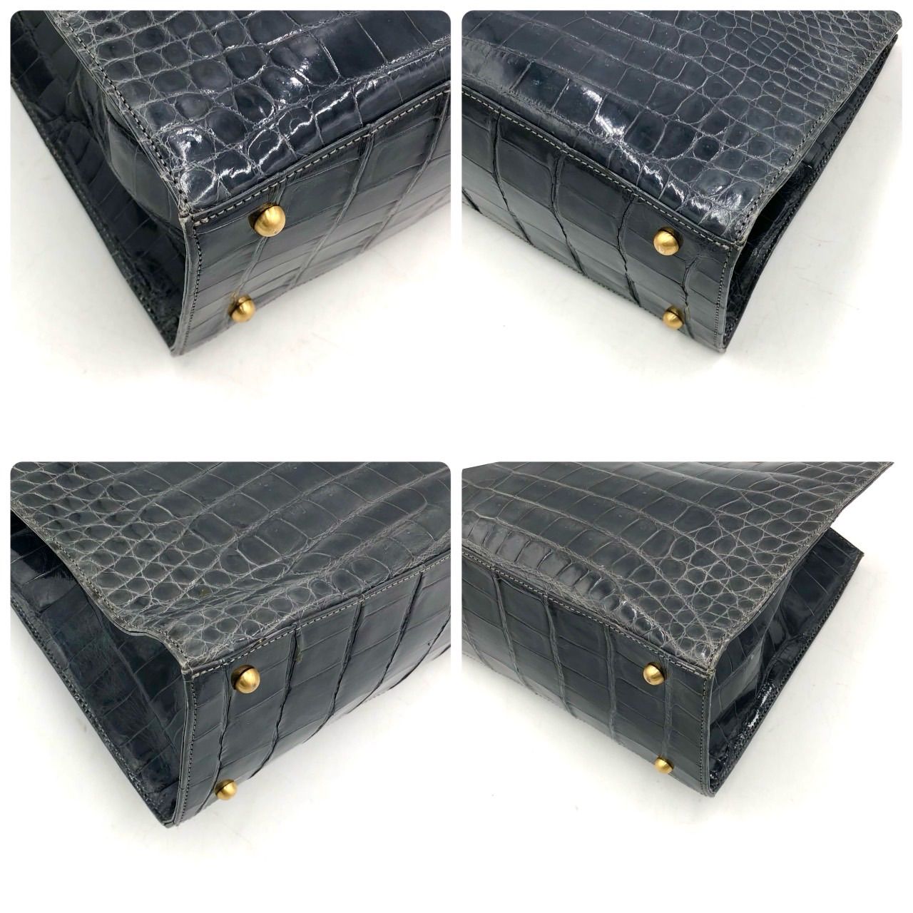 サンポー sanpo JRA クロコダイル ハンドバッグ ワニ革 グレー 中古 