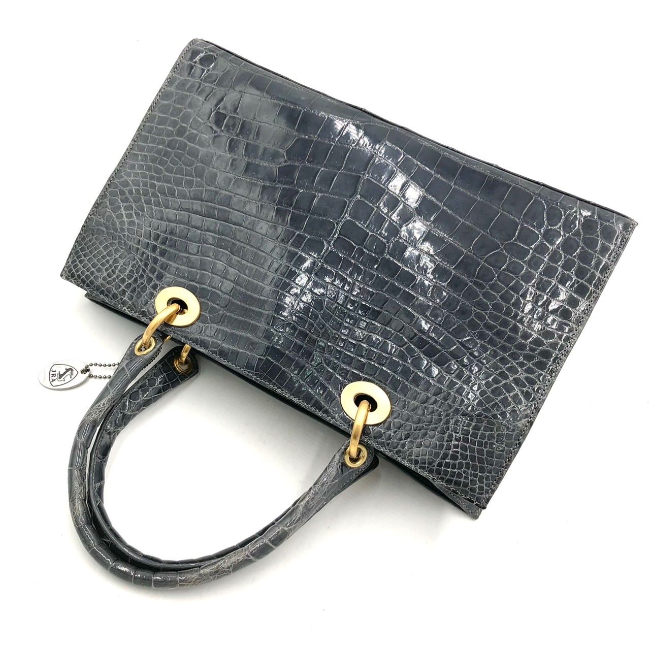 サンポー sanpo JRA クロコダイル ハンドバッグ ワニ革 グレー 中古 