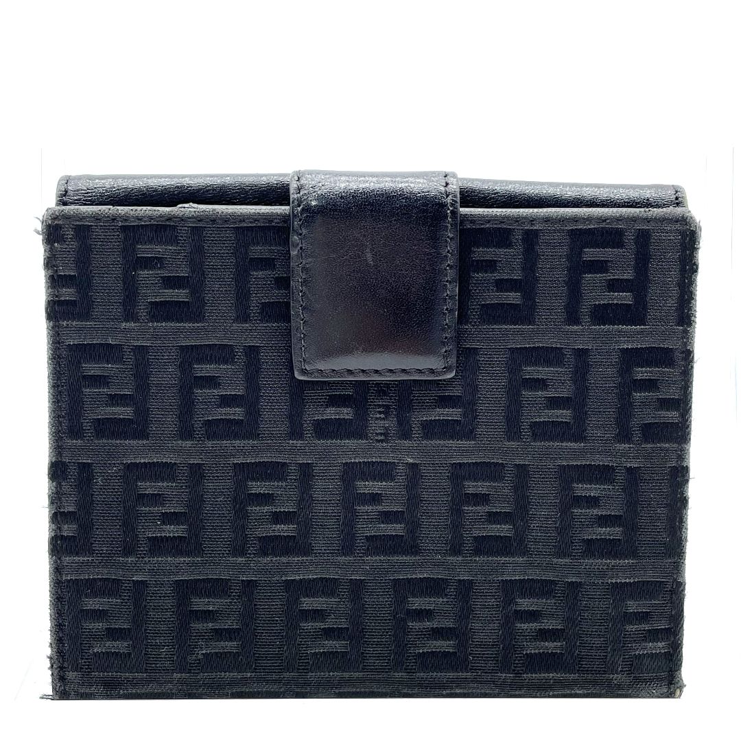 フェンディ FENDI 二つ折り財布 ズッカ柄 キャンバス レザー ブラック