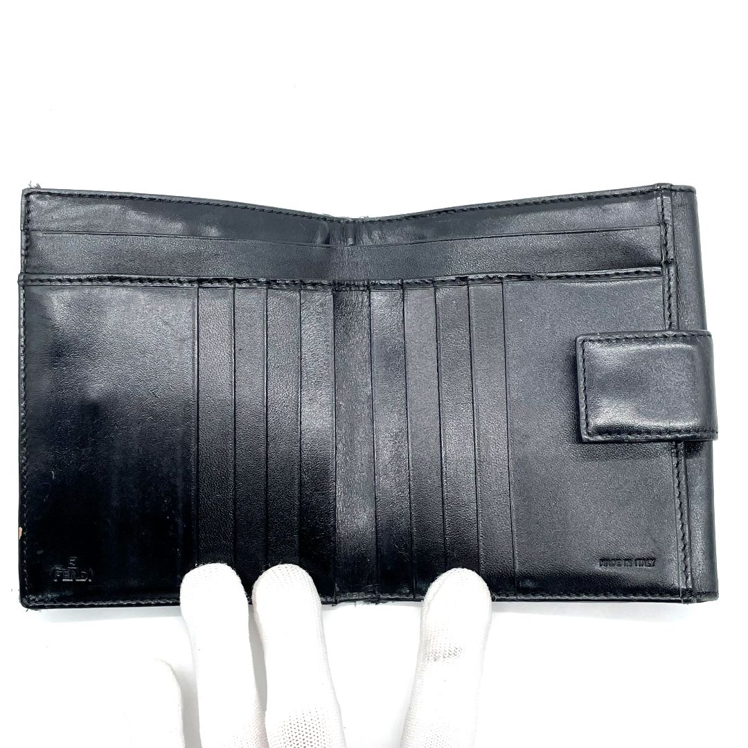 フェンディ FENDI 二つ折り財布 ズッカ柄 キャンバス レザー ブラック
