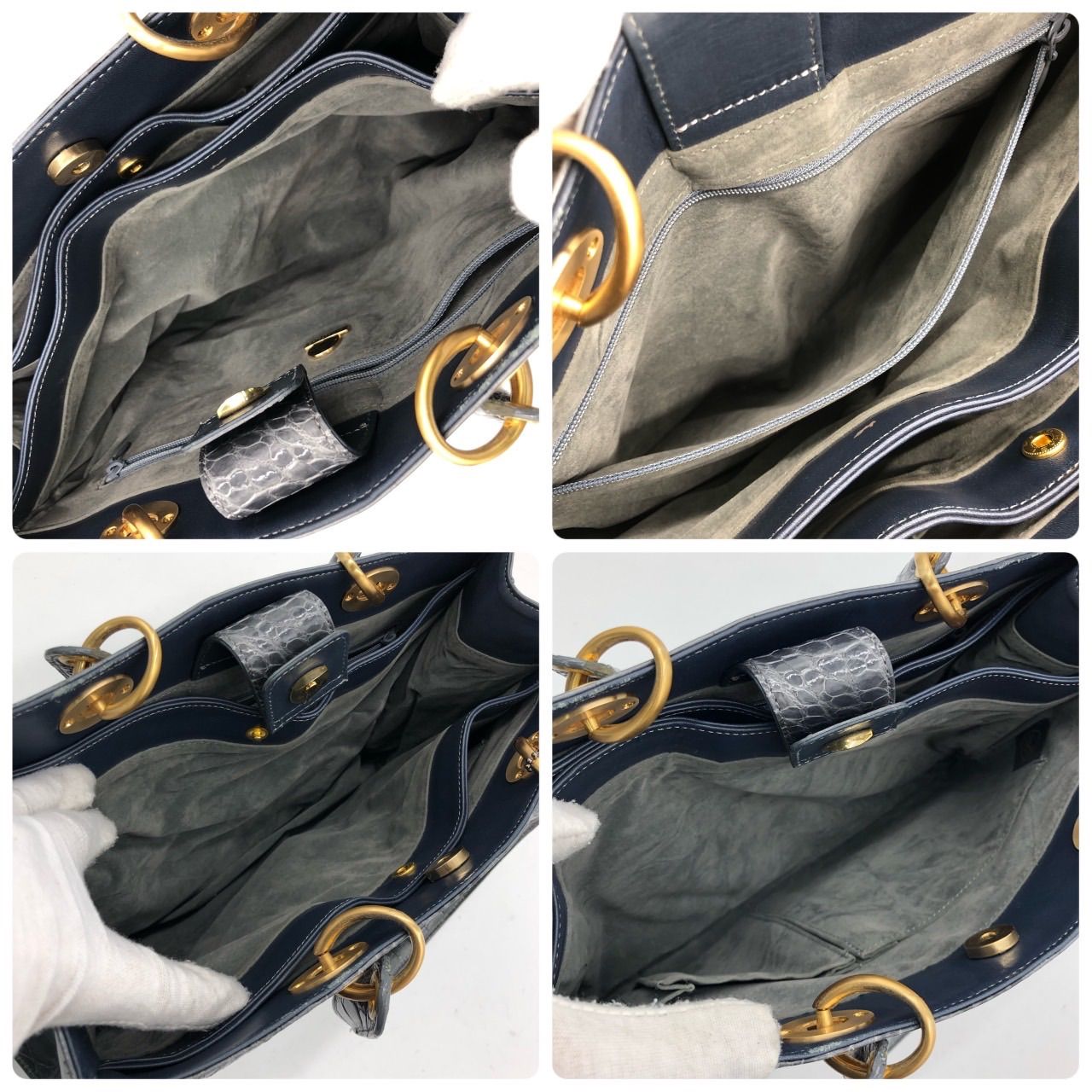 サンポー sanpo JRA クロコダイル ハンドバッグ ワニ革 グレー 中古 