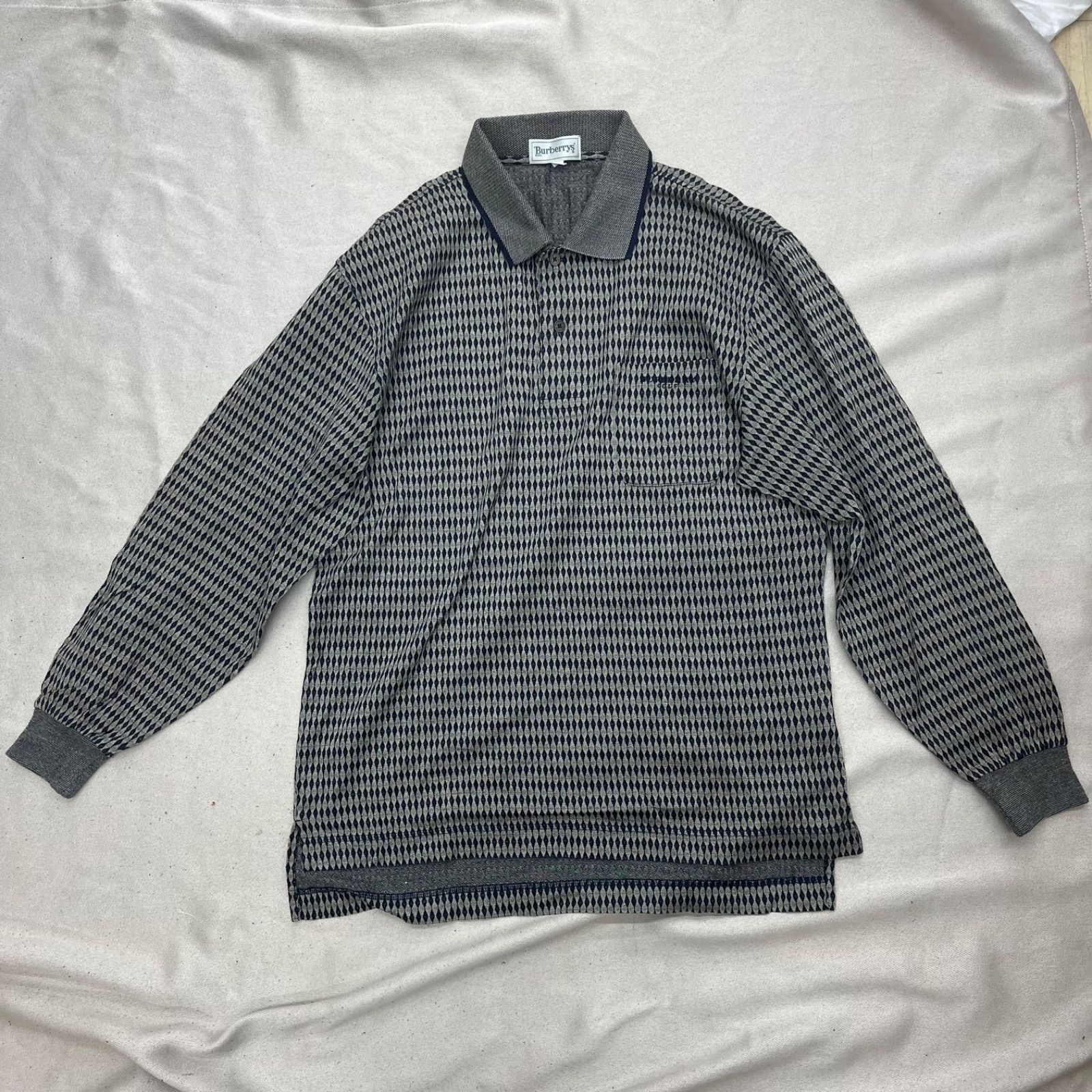 BURBERRY GOLF バーバリーゴルフ ポロシャツ Lサイズ グレー 灰色 幾何 