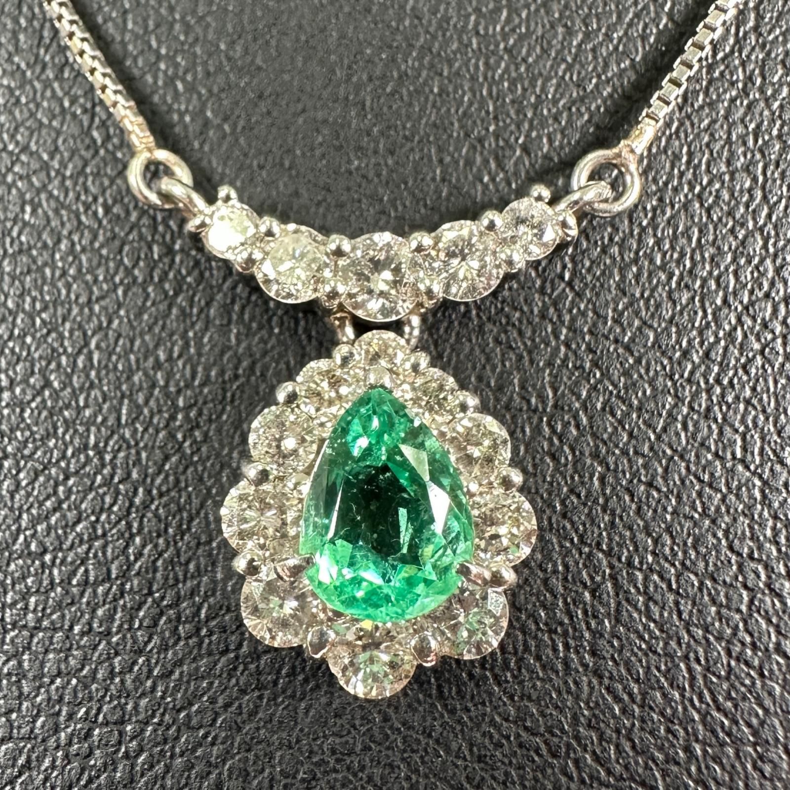 ネックレス Pt850 トップ900 E1.00ct D0.86ct グリーン シルバー 