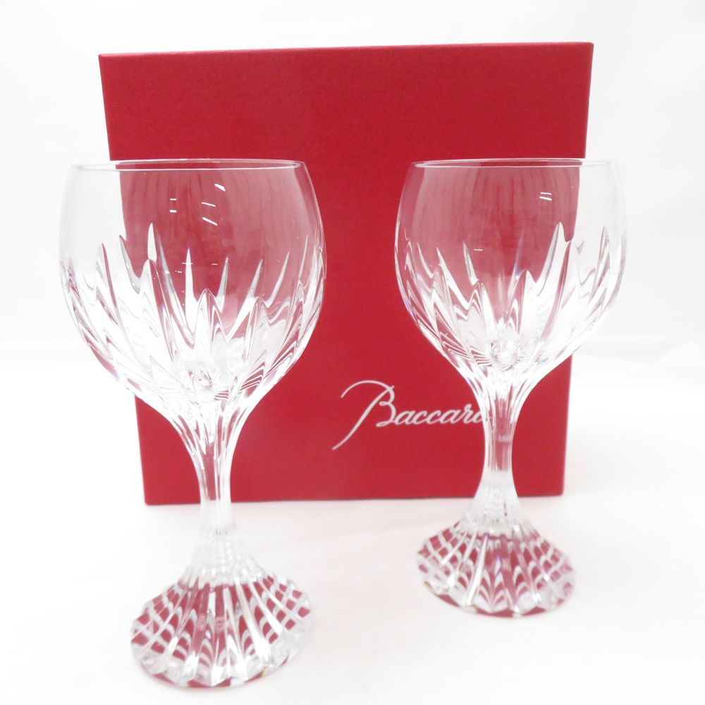 美品 Baccarat バカラ マッセナ ワイングラス 2客 ペア H16cm 