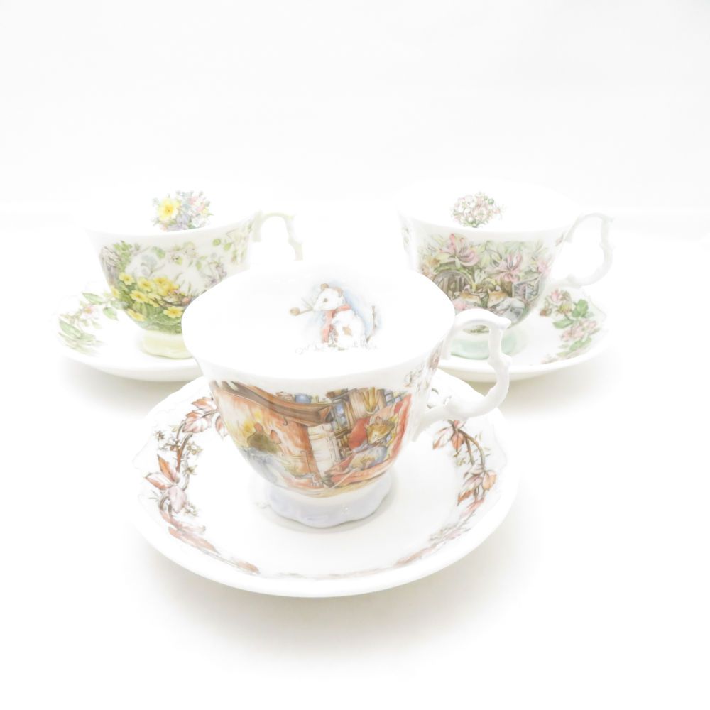 美品   ロイヤルドルトン ブランベリーヘッジ SPRING/SUMMER/WINTER スプリング サマー ウィンター カップ＆ソーサー 3客 セット ティー コーヒー 春夏冬 英国 花柄 SU13693H2 美品 ROYAL DOULTON ロイヤルドルトン ブランベリーヘッジ SPRING