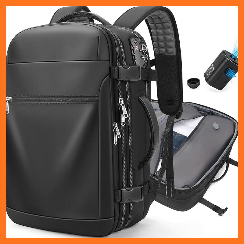 【新品】 [クールベル] 真空圧縮バックパック、60L拡張可能、TSAロック付き旅行用バックパック、防水・防塵、大容量、17インチノートパソコン対応、緊急時/機内持ち込み対応、ガーメントバッグ、真空ポンプ付きビジネスバックパック、ブラック 0