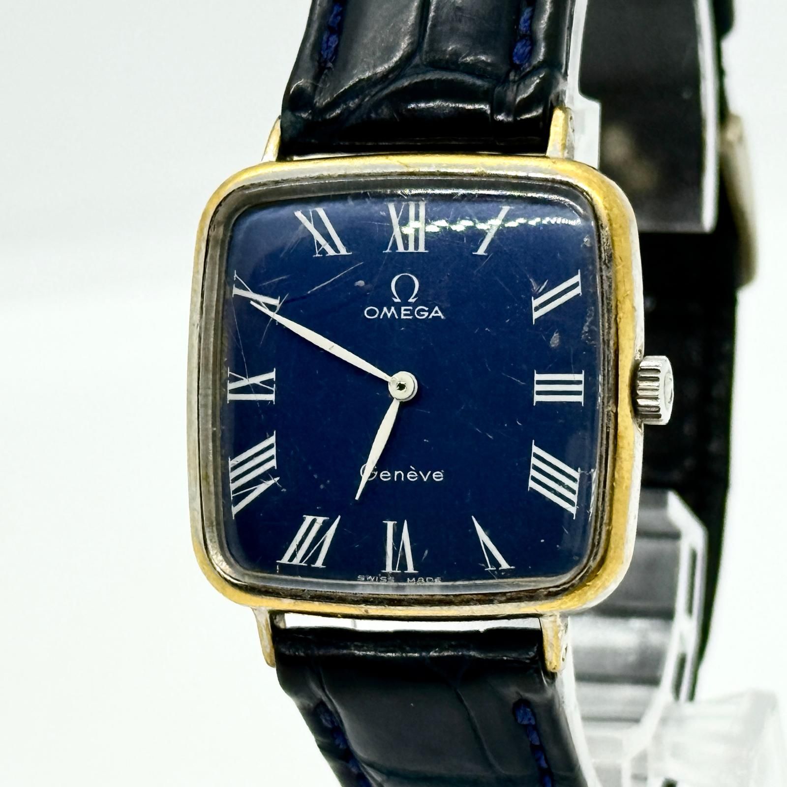 OMEGA オメガ Geneve ジュネーブ ネイビー 手巻き ボーイズ 希少文字盤