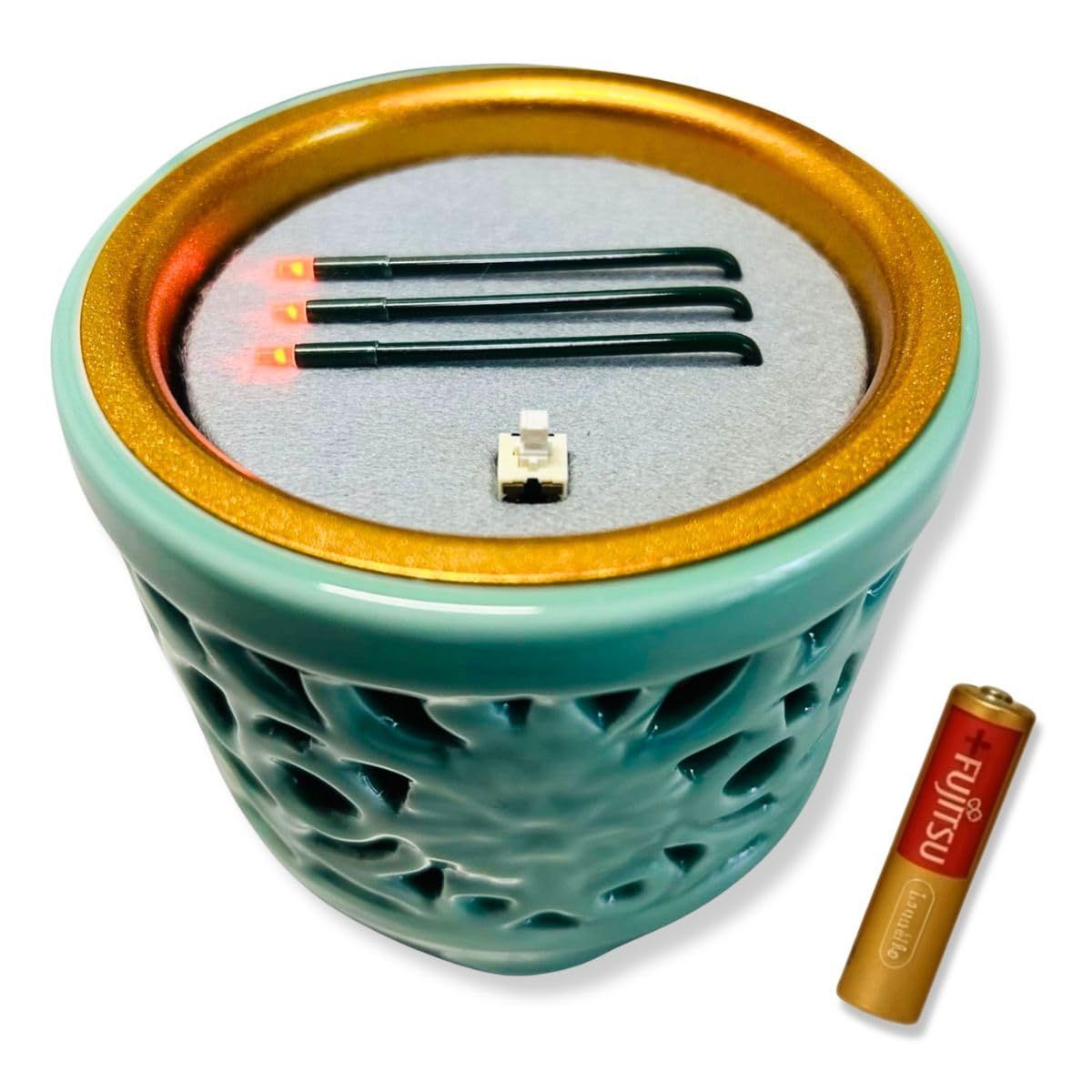 【在庫処分】火を使わず安全な電子線香 仏具 LED電子線香 サンやすらぎ 寝かせ線香タイプ 透かし香炉 2.5寸 （東用）