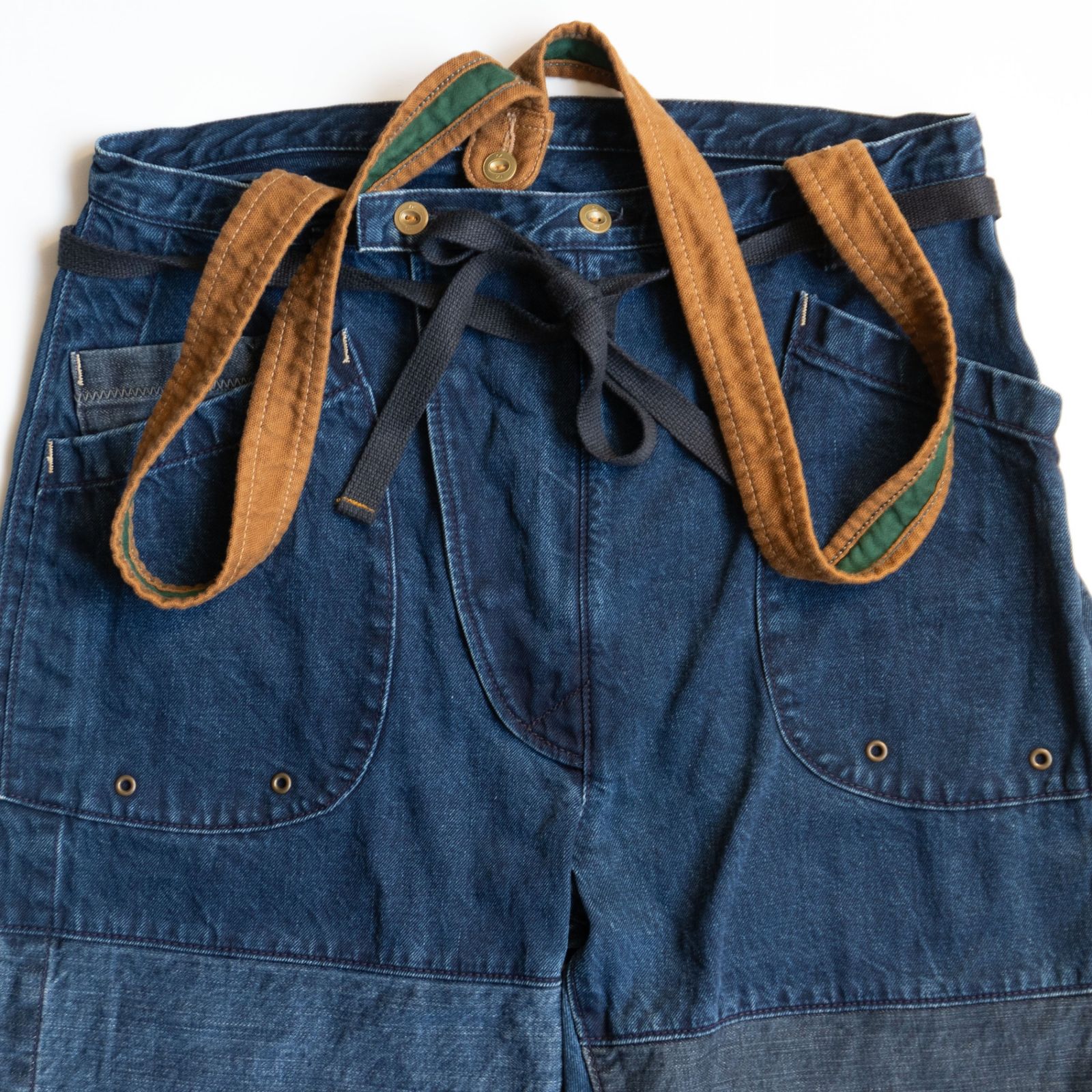 美品】45R【908ヨットットパンツ】 デニム パッチワーク サスペンダー