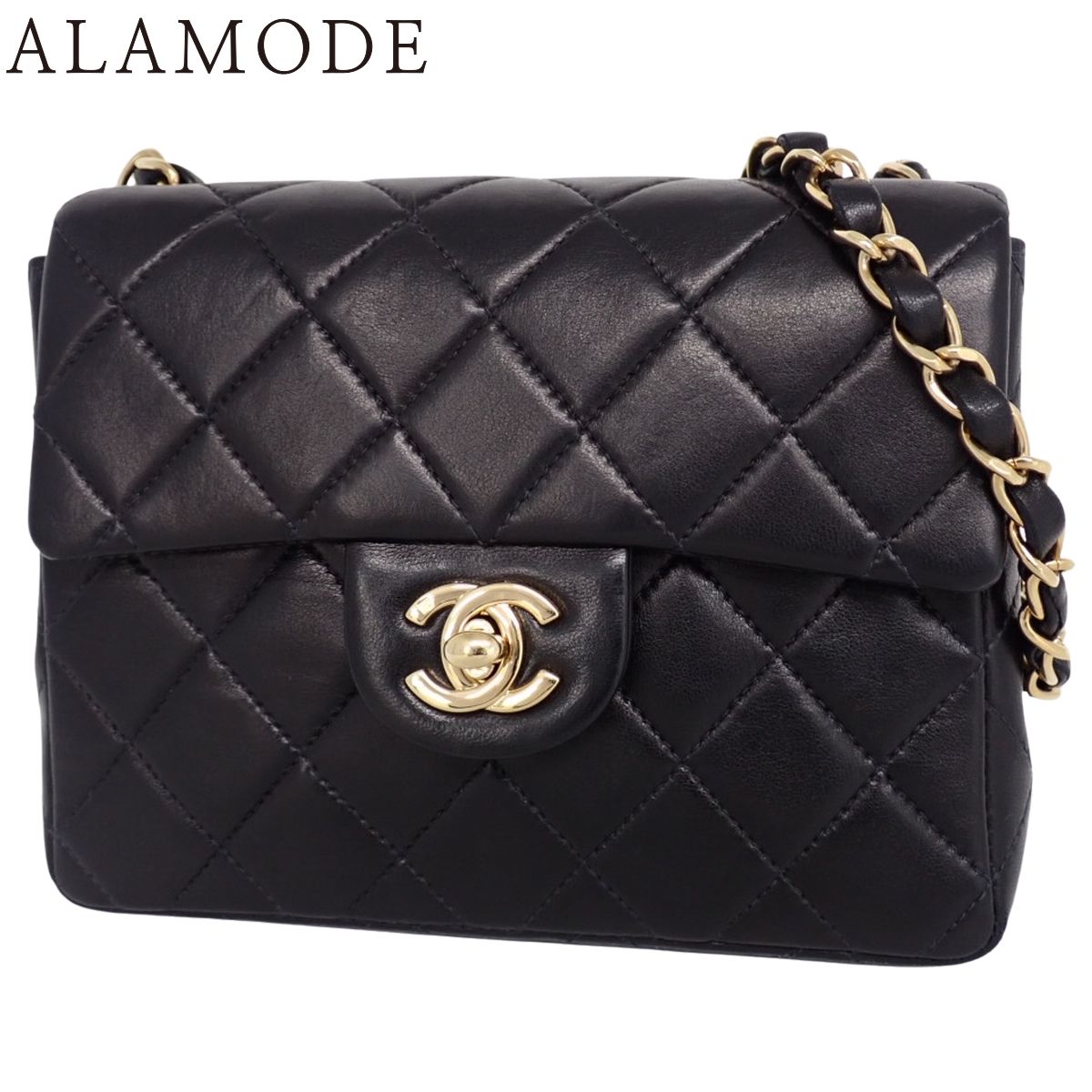 CHANEL マトラッセ チェーンショルダー ココマーク ブラック コットン 