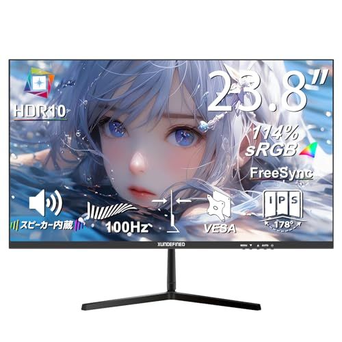 XUNDEFINED 23.8" Monitor Full HD (1920x1080) 100Hz Ultra Thin Display with Built-in Speaker, Non-Gloss IPS Panel, 114% sRGB HDR FreeSync Compatible, Blue Light Reduction, Flicker Free HDMI VGA Earphones