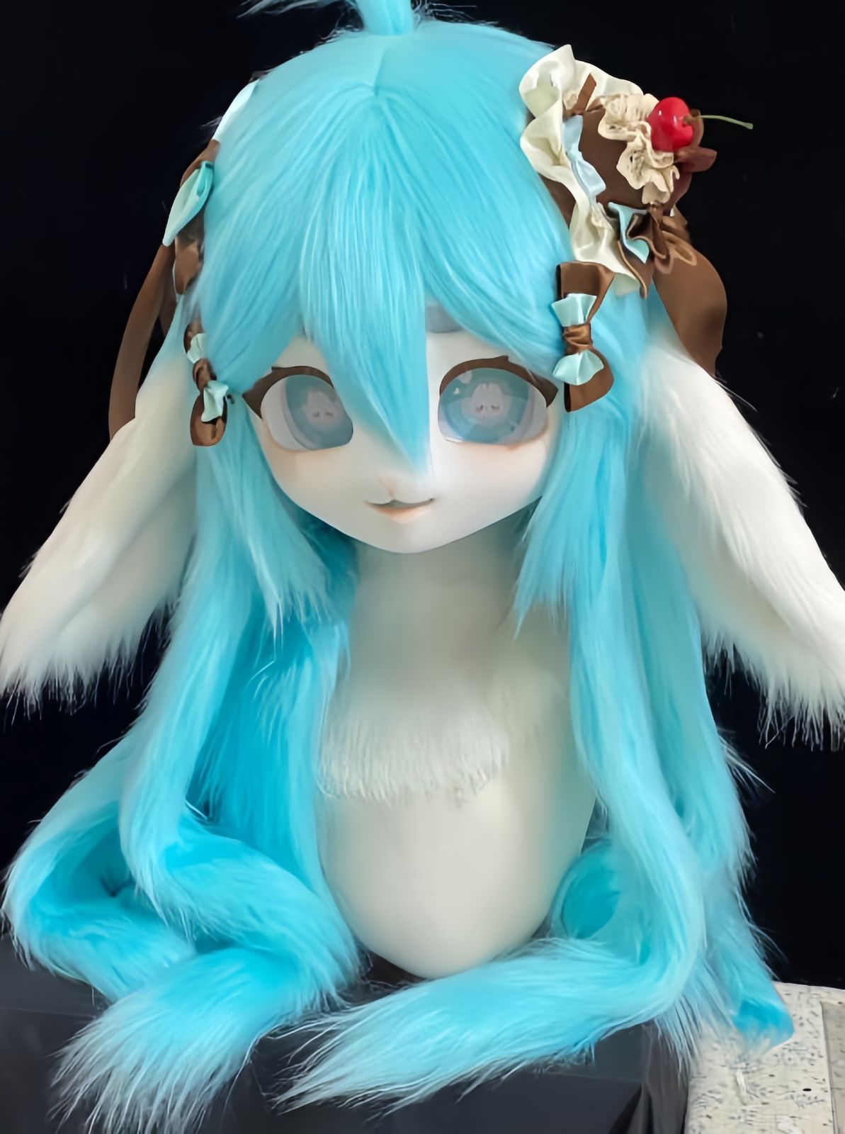 着ぐるみヘッド kigurumi NO.243 うさぎ 水色 ファースーツ 全頭ヘッド ケモノ マスク ぬいぐるみ コスプレ コスチューム 一点物