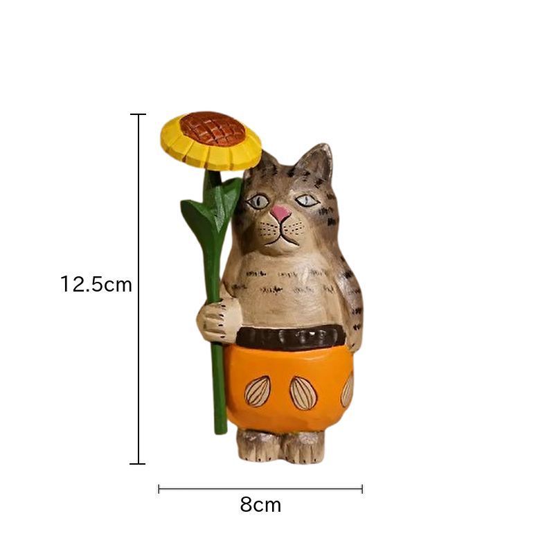  置物 装飾品 フィギュア 猫 ネコ キャット インテリア雑貨 インテリア置物 ひまわり 向日葵 木彫り 無垢材 彫刻 オブジェ オーナメント 動物 アニマル 北欧 お洒落 かわいい 癒し 玄関 オフィス 卓上 テーブル 棚 プレゼント 卓上ラック 置物 インテリア小物