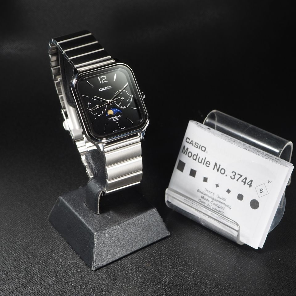 ◇未使用/超美品◇ CASIO カシオ SS ムーンフェイズ MTP-M305 黒 文字 
