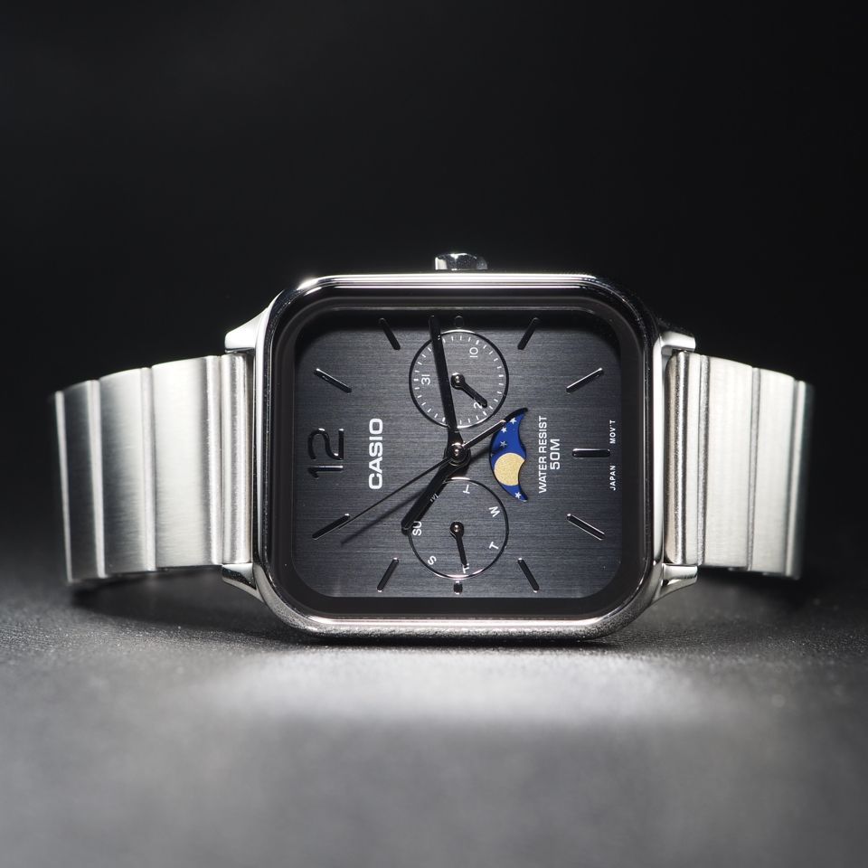 ◇未使用/超美品◇ CASIO カシオ SS ムーンフェイズ MTP-M305 黒 文字