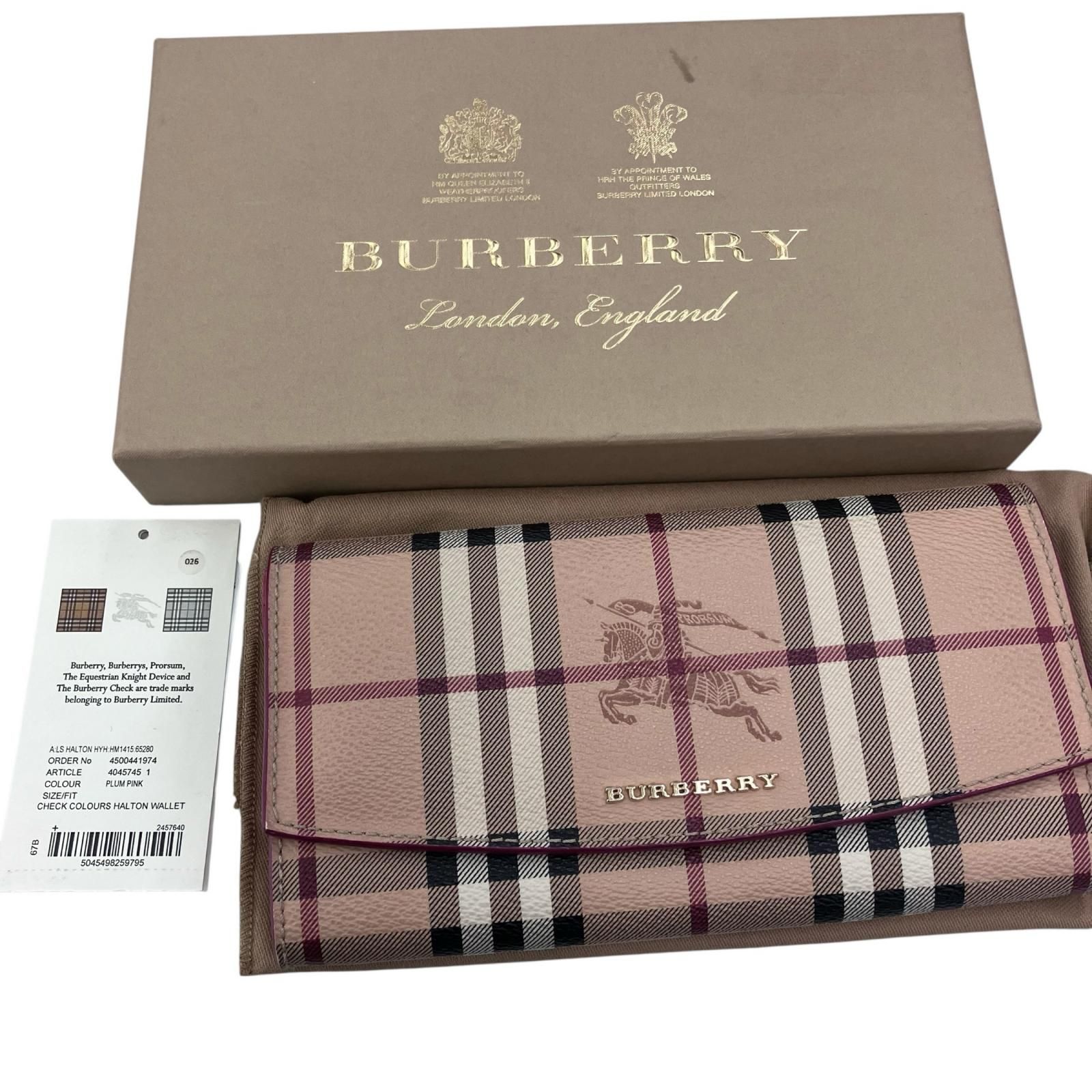 186005 現状品 BURBERRY バーバリー チェック柄 長財布 PLUM PINK 