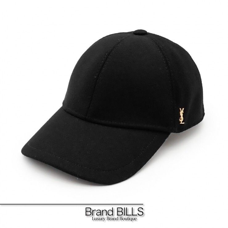 美品 SAINT LAURENT サンローラン ベースボール キャップ 706537 3YM16 #57 ウール ナイロン ブラック レディース