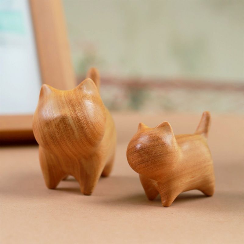 SGYP302 天然木 猫の置物 木彫りオブジェ 手作り ナチュラルインテリア