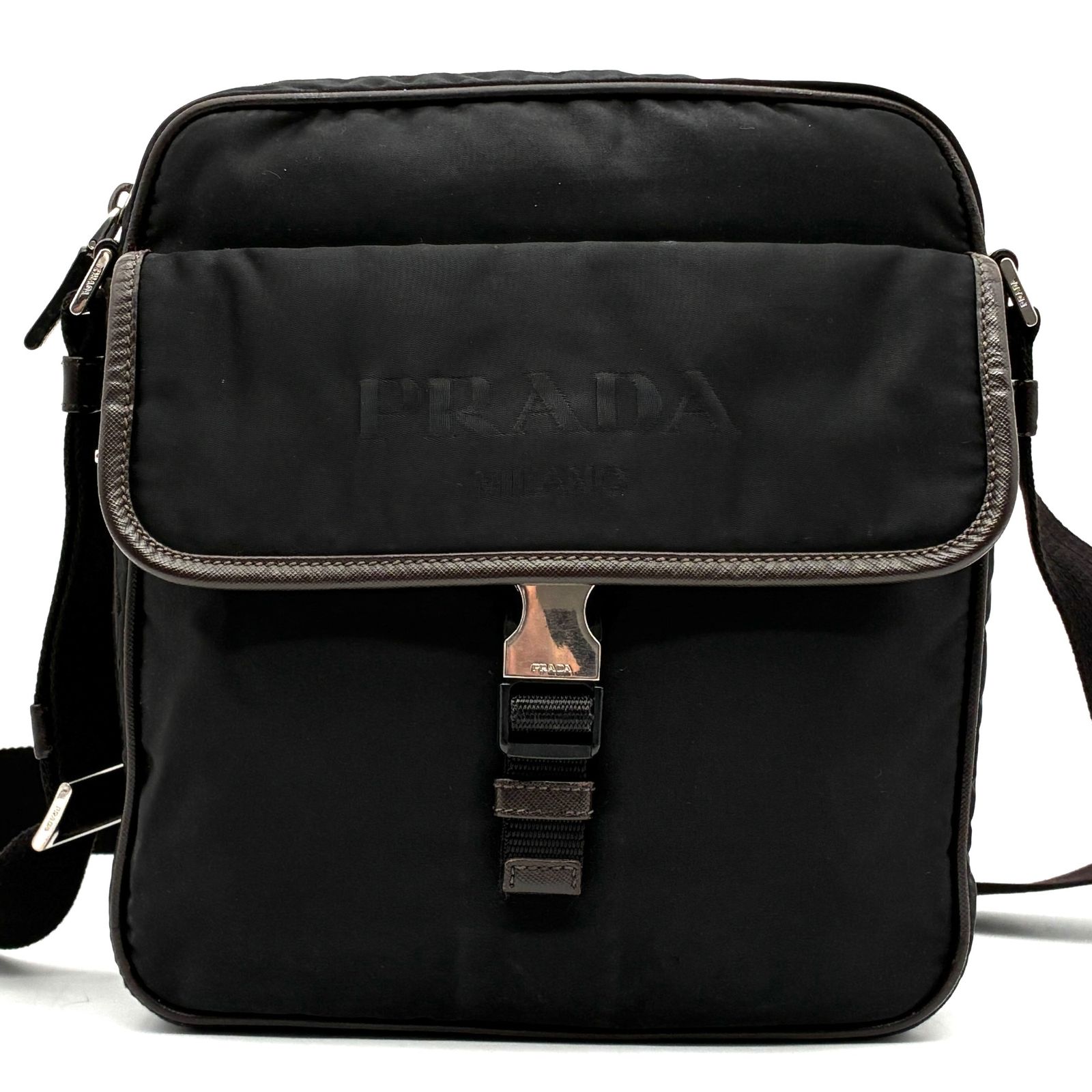 1円 良品 PRADA プラダ 三角ロゴ プレート スカル ナイロン