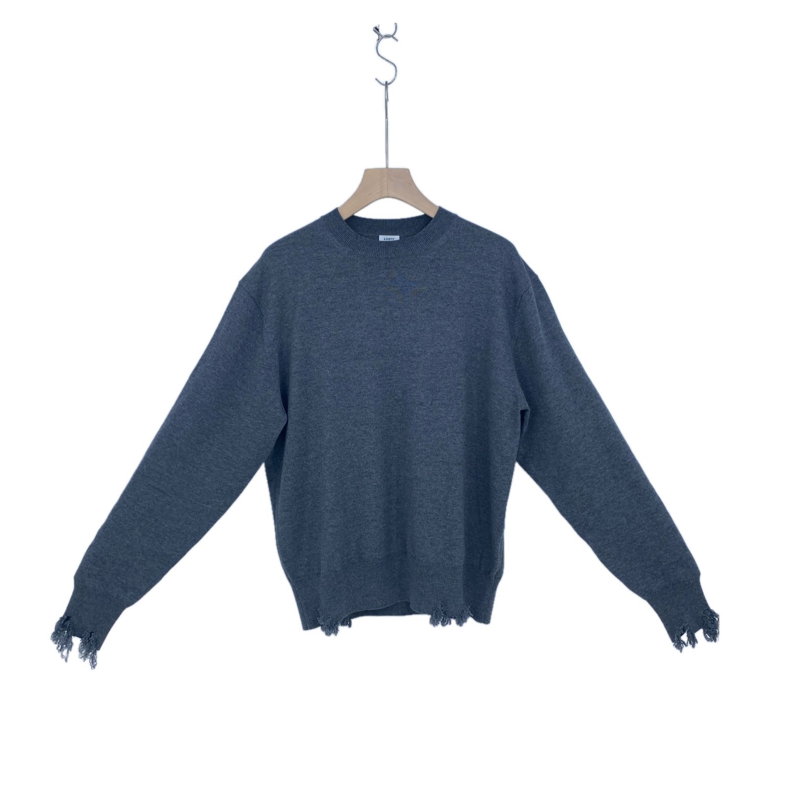 LOEFF ダメージクルーネックニット メンズ L グレー系【中古】 - メルカリ