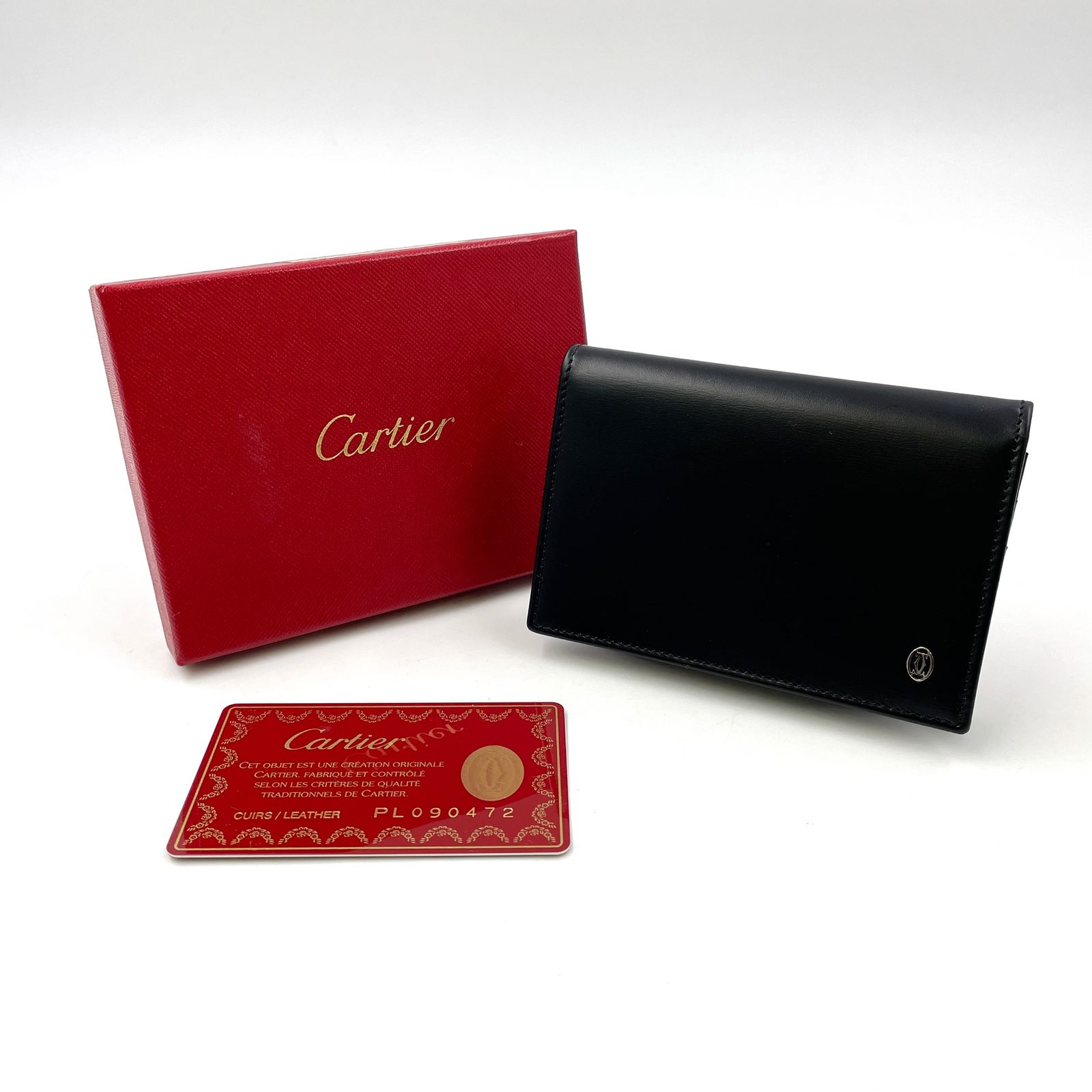 Cartier パシャライン レザー ブラック カードケース シルバー Cartier パシャライン レザー ブラック カードケース シルバー