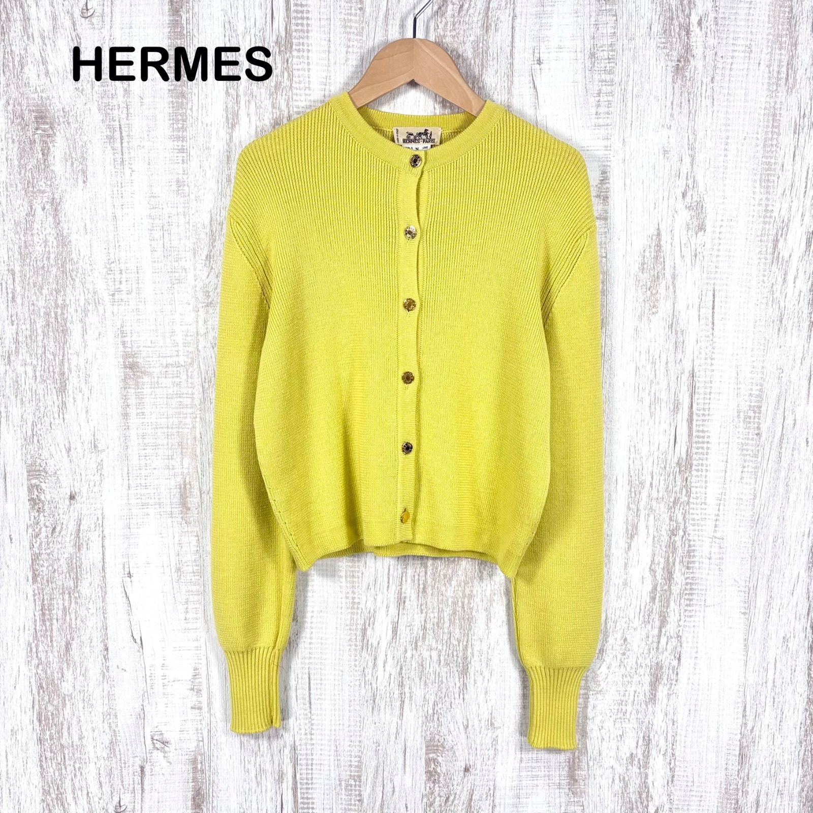 HERMES エルメス ニット カットソー ウール シルク 金ボタン 長袖 美品 HERMES エルメス セリエボタン ロゴ金ボタンウール カシミヤ