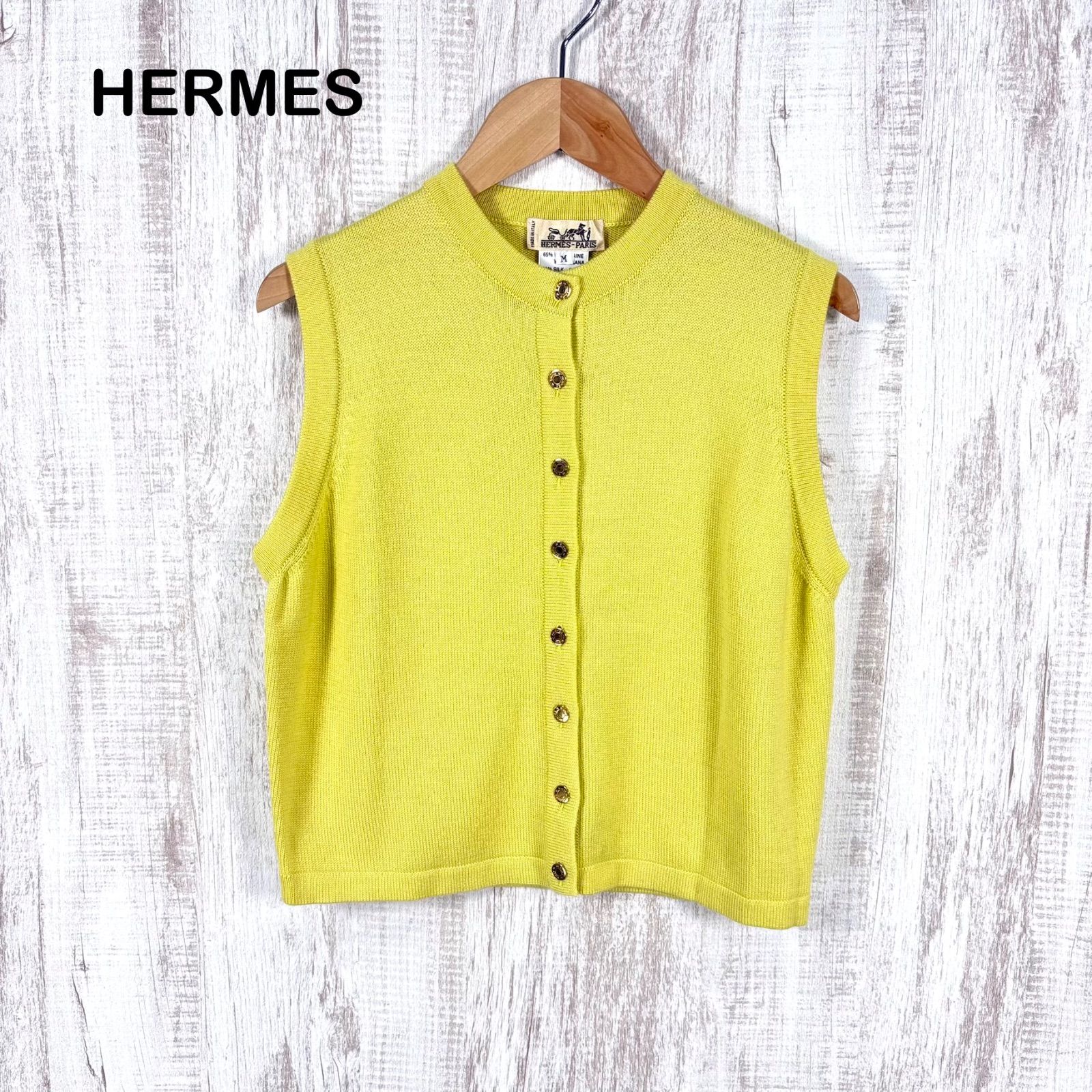 美品 HERMES エルメス セリエボタン ロゴ金ボタンウール カシミヤ