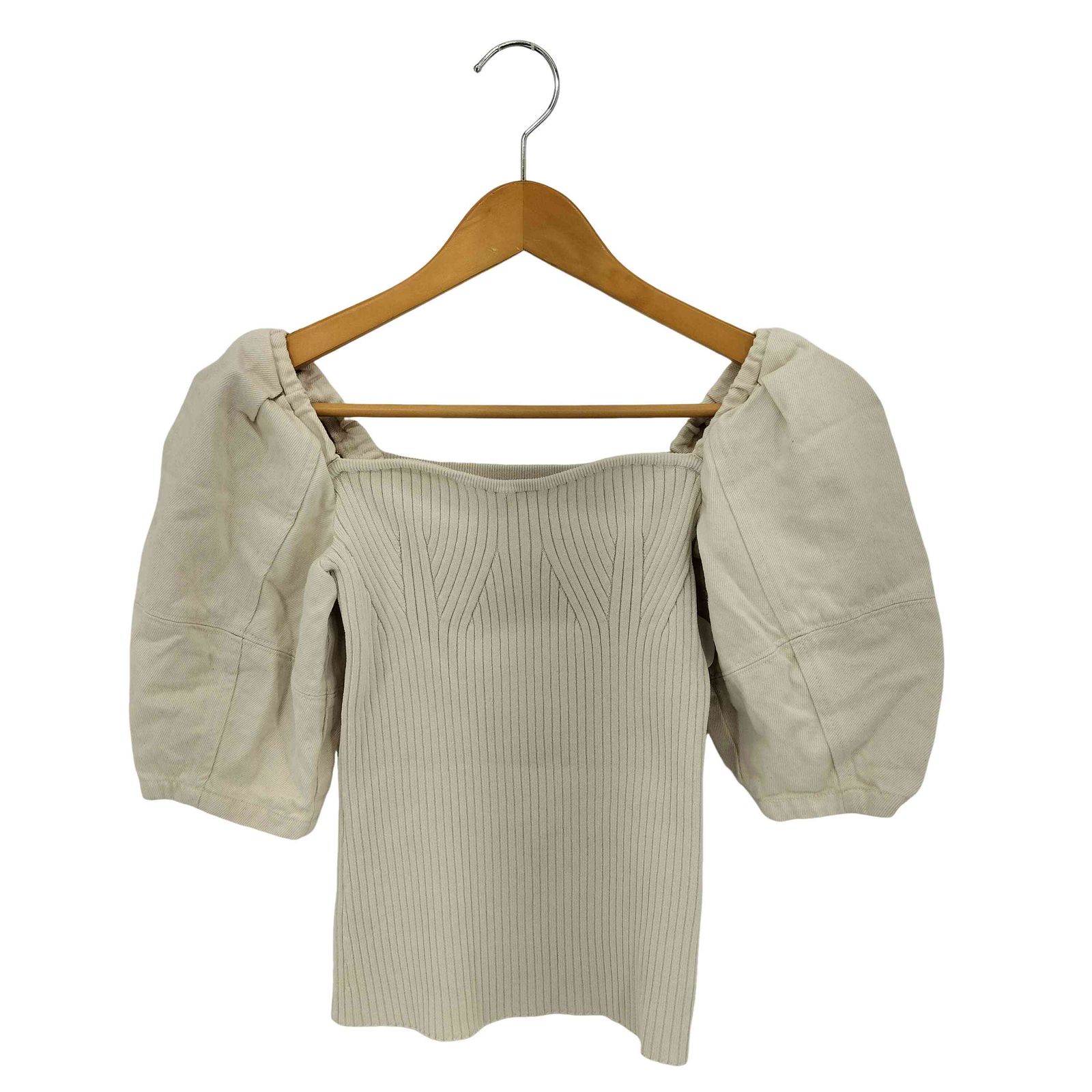 アンクレイヴ uncrave white デニムコンビボリュームスリーブニット 