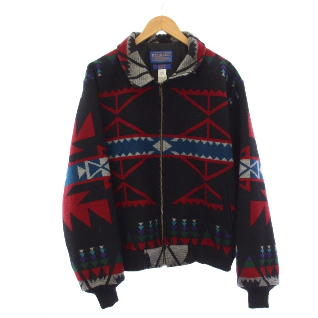 ペンドルトン PENDLETON USA製 ステンカラージャケット ネイディブ柄 ジップアップ M 黒 /KH