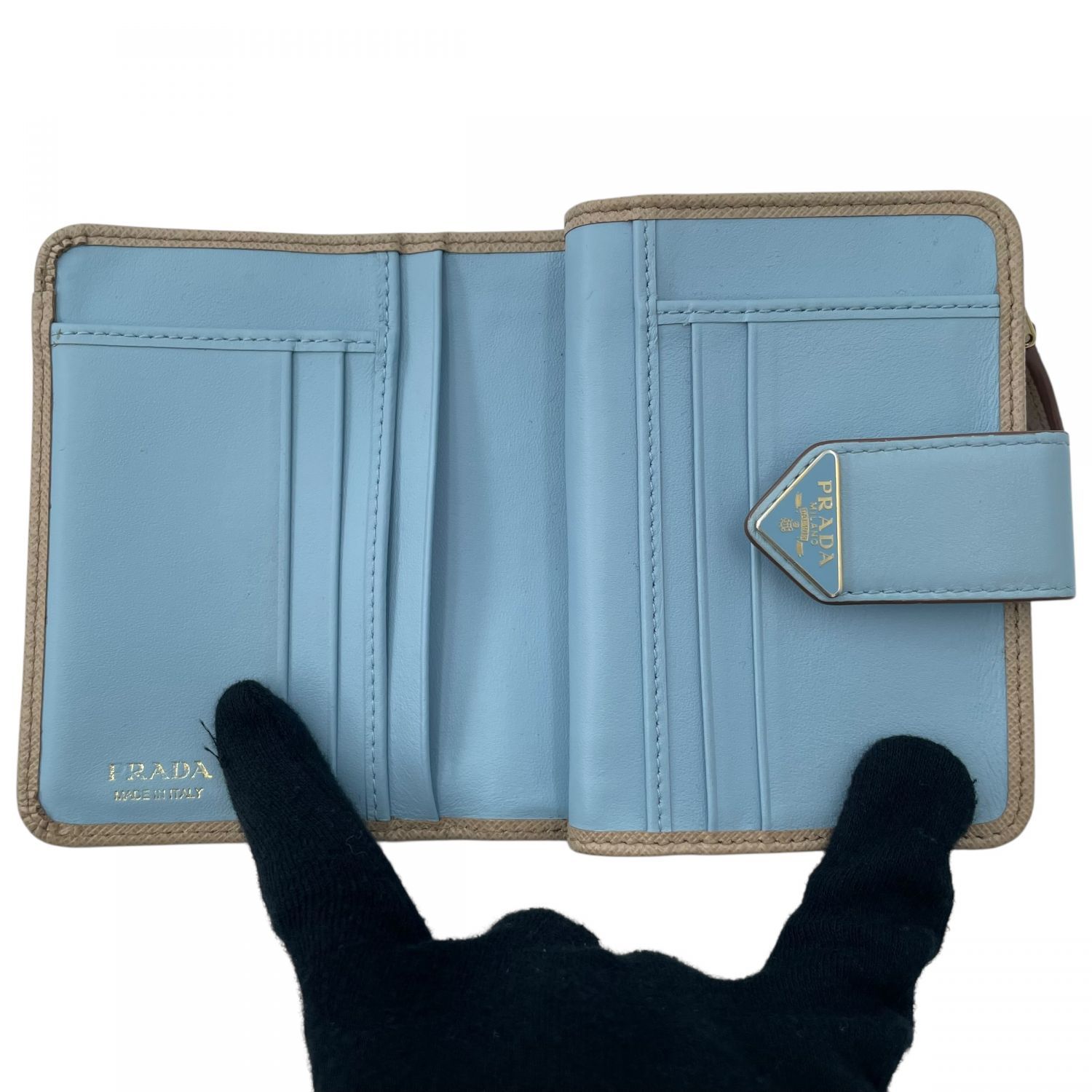 中古】 PRADA プラダ サフィアーノレザー 3折り財布 MV0182DYG 