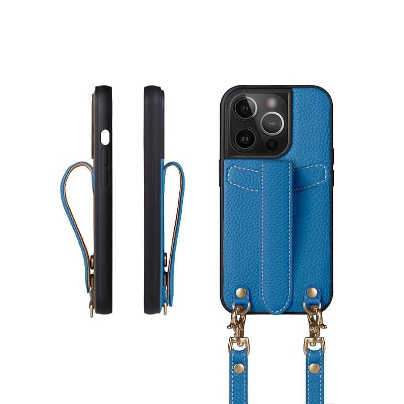 【新品】 COGURE コグレ iPhone13Pro ケース ショルダーストラップ 本革 落下防止 耐衝撃 ギフトボックス付き COPG シアン【Cyan】 0